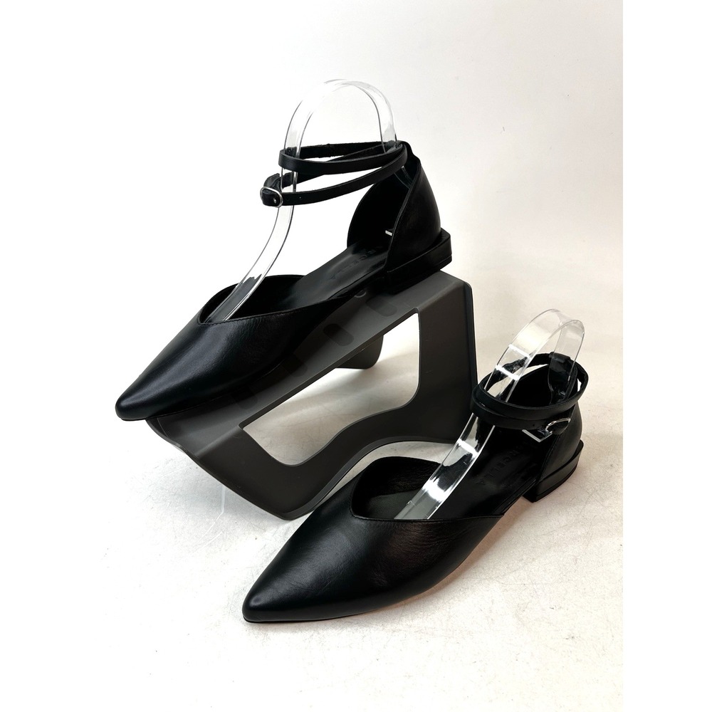 Marcella Women's Kerry Flats Black Leather Pointed Toe‎ Ankle Strap Sandals Sz 9